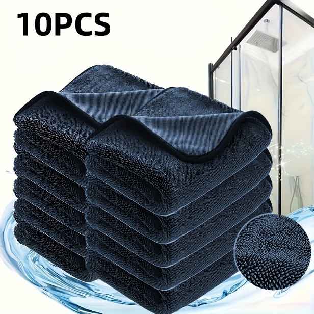 TEMU 10 ks Lesklé čisticí utěrky | Lesklé polyesterové ručníky pro sklo bez škrábanců, super absorpční opakovaně použitelné pro sprchové dveře, vany,