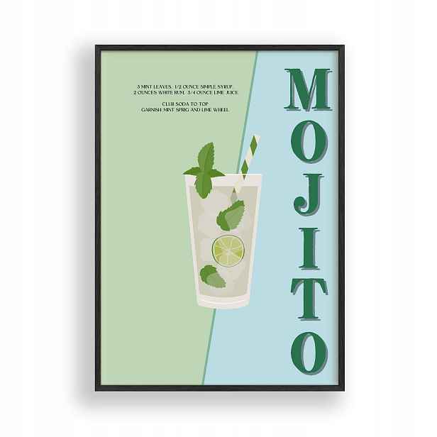 Obraz Mojito Drink Plakát Rámeček Dřevěný Černý 30x42 cm