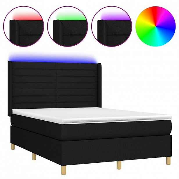 vidaXL Box spring postel s matrací a LED černá 140x190 cm textil