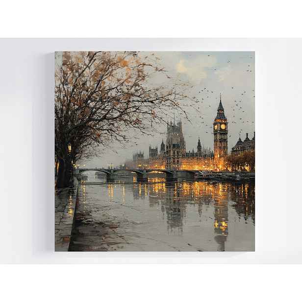 Obraz Na Plátně Canvas Pohled Anglie Londýn Big Ben Podzim Déšť 50x50