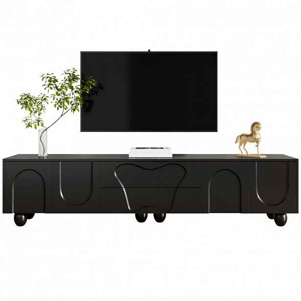 OKWISH TV stolek 180/40/42 cm černý z dřevotřísky s úložným prostorem a masivními dřevěnými nohami