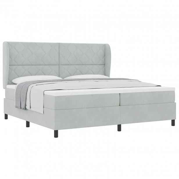 vidaXL Postel s boxspringem s čelo Světle šedá 200 x 200 cm samet