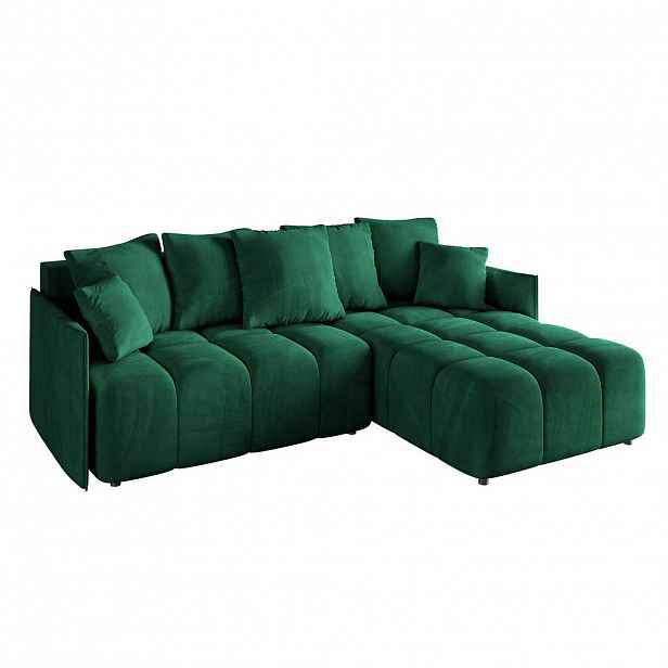 ALTDECOR ROHOVÁ SEDACÍ SOUPRAVA s otomanem vpravo LONLI-L 251x189x68 tmavě zelená velur
