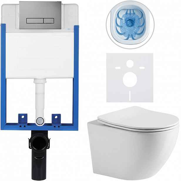 Kompletní WC set Profi/Cesso - bílá lesklá - WC tlačítko Slim/Tmavě šedá - pro zazdění - 49x36 cm - 341445