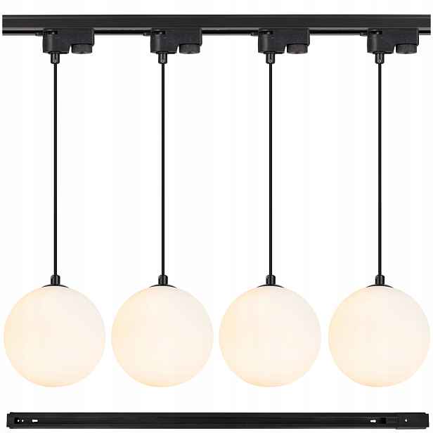 Led kolejnicové osvětlení 1 m Závěsné svítidlo G9 bílá skleněná koule x4