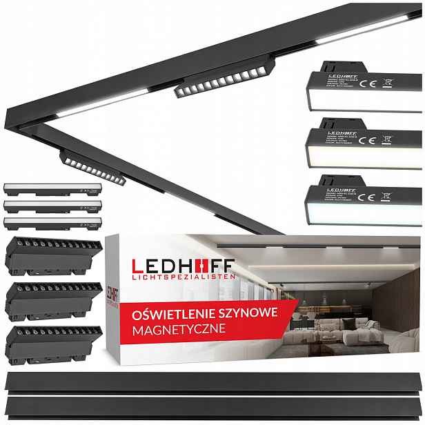 Magnetické Led kolejnicové osvětlení 2 m, bodová lampa x3, lineární lampa x2