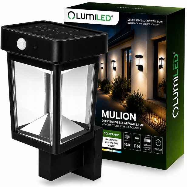 Venkovní solární Led svítidlo Velká zahradní fasádní lampa Senzor Pohybu