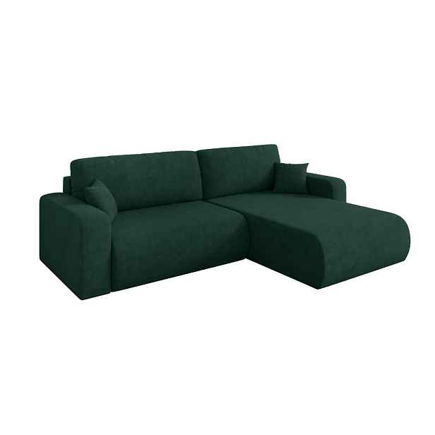 ALTDECOR ROHOVÁ SEDAČKA s funkcí spaní, otoman vpravo BERY-L 276x193x88 zelená velur