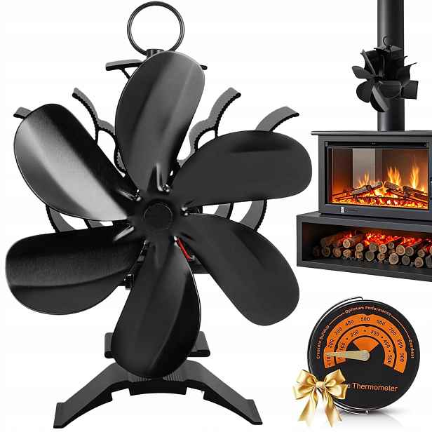 Termoelektrický Krbový Ventilátor Napájený Teplem, Turbína, 6 Listů