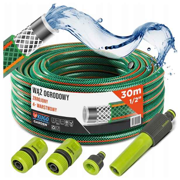 Hadice 1/2" 30 m 4 Vrstvy Zavlažovač Spojky Set Bradas