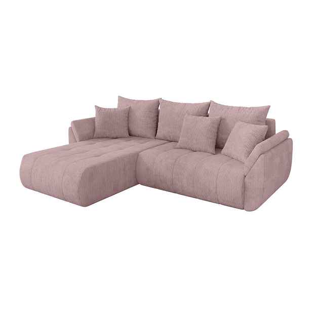 ALTDECOR ROHOVÁ SEDAČKA s funkcí spaní, otoman vlevo TOKO-L 277x194x86 růžová manšestr