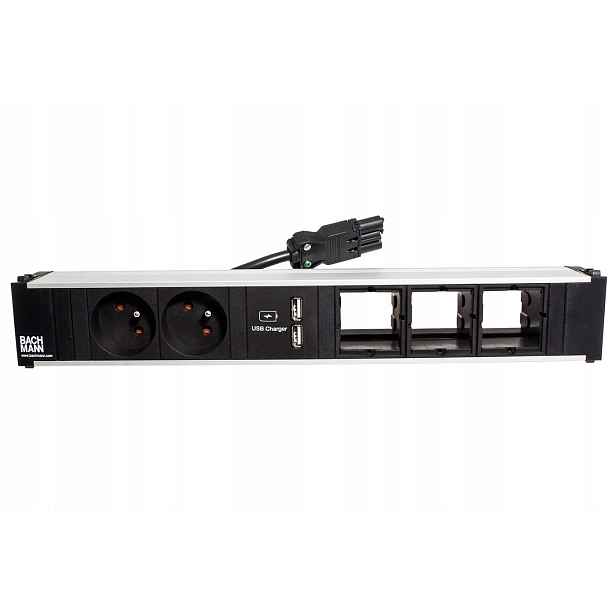 Bachmann Coni, box pro 6 modulů, 2x zásuvka Cz, zdroj(2xUSB), 3x volné