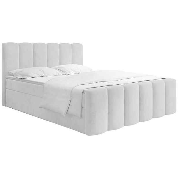 WFL GROUP BOXSPRING POSTEL Serenity s Úložným Prostorem – Světle šedý samet – 200x200 cm – Taštičková Matrace H4 a Pěnový Topper