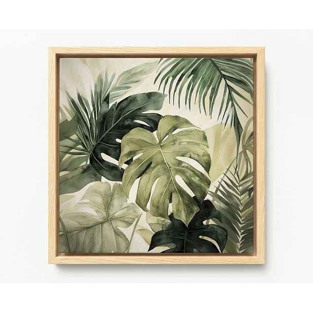 Obraz Rám Americký Box Akvarel Příroda Rostliny Monstera 60x60