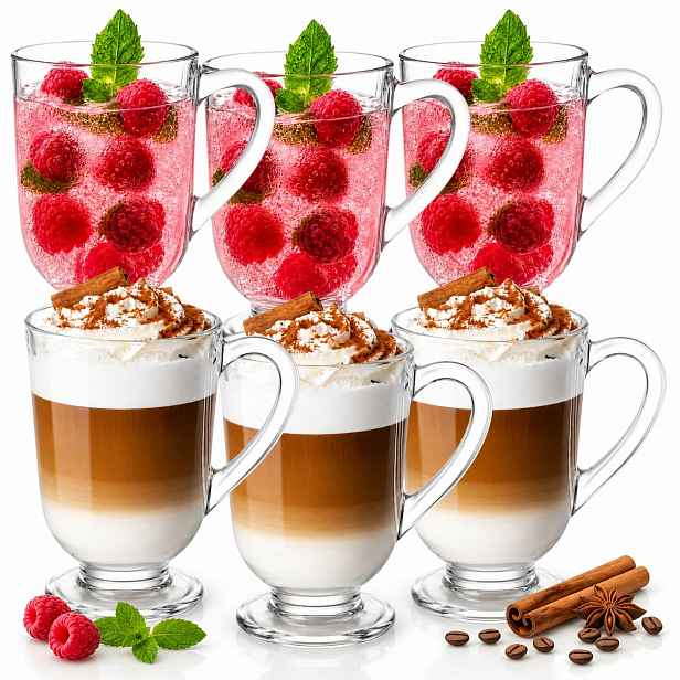 12 x Sklenice Na Kávu Latte Čaj 300 ml Sklenice Komplet S Uchem
