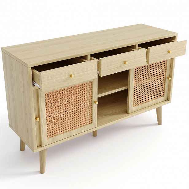 OKWISH KOMODA 120/40/78 cm dubová z MDF s 3 zásuvkami a 3 posuvnými dvířky