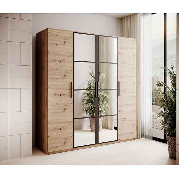 Šatní skříň se zrcadlem 205 cm GEPTIS - dub artisan