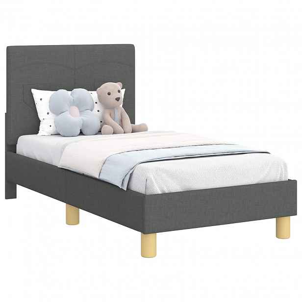 vidaXL Rám postele pro batole s čelem Tmavě šedá 70 x 140 cm textil