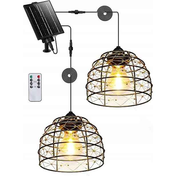 Závěsné solární lampy 2 ks Stropní kovové Boho Voděodolné Ovladač Časovač