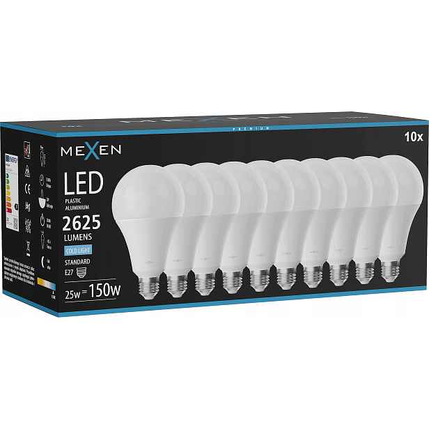 Mexen Nova 10x Led žárovka E27 A95 25W Studená Bílá 6500K 2625 LM