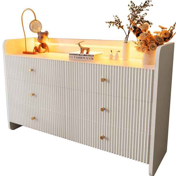 Modenvie SIDEBOARD 120/40/75 cm z dřevotřísky bílá, LED osvětlení, 6 zásuvek