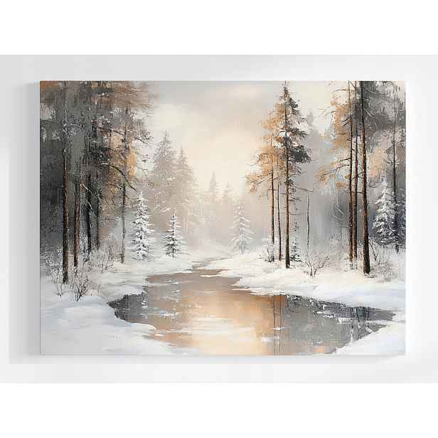 Plakát Zima Smrkový Les Sníh Řeka Příroda Mráz 100x75
