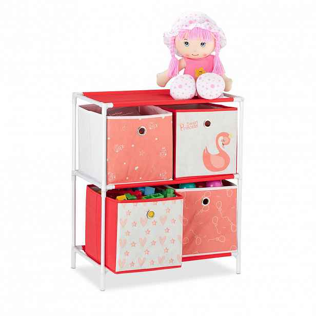 Relaxdays REGÁL Bílá Červená 4-boxy látkové 62 cm