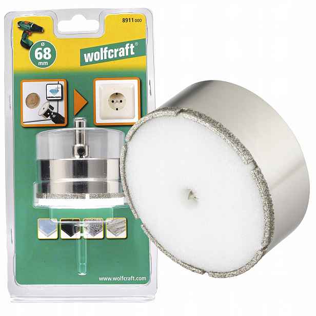 Korunkový Vrták na dlaždice 68 mm pod plechovky zásuvek Wolfcraft Ceramic