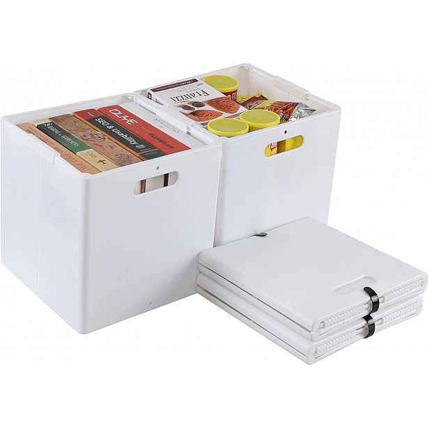 Hokky 4 ks plastové skládací úložné boxy bílé 27x27x28