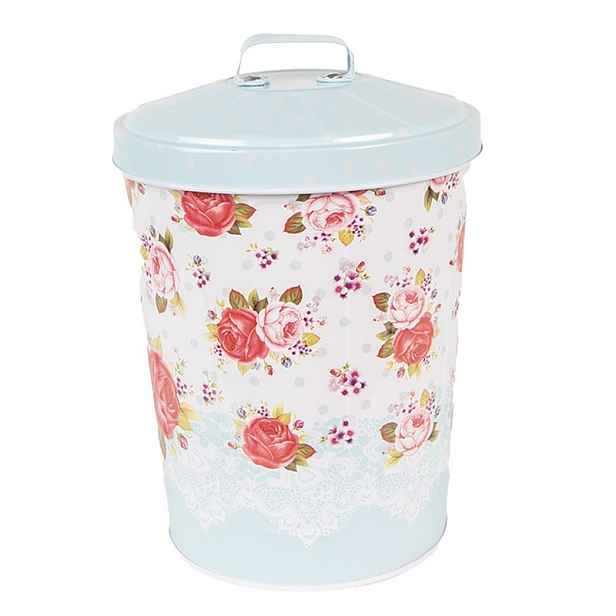 Modrý kovový box s víkem a květy růží Rossai - Ø 15*20 cm Clayre & Eef