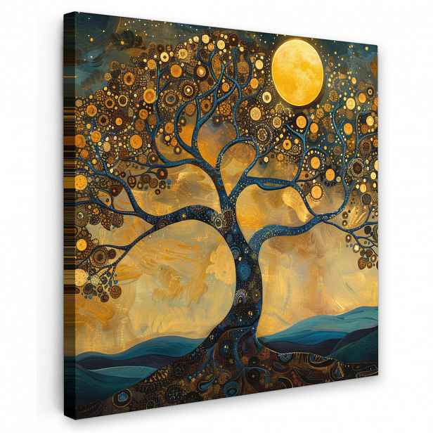 MuchoWow OBRAZ NA PLÁTNĚ Strom - Měsíc - Květiny - Zlato - Umění 20x20 cm