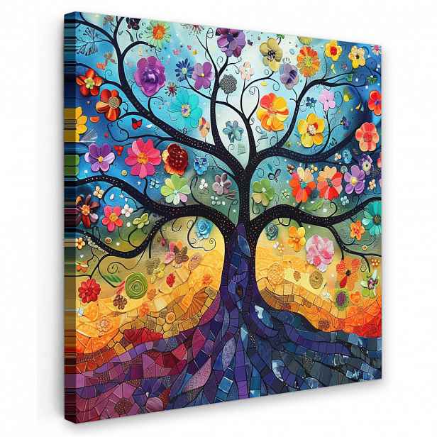 MuchoWow OBRAZ NA PLÁTNĚ Umění - Strom života - Květiny - Hippie 50x50 cm