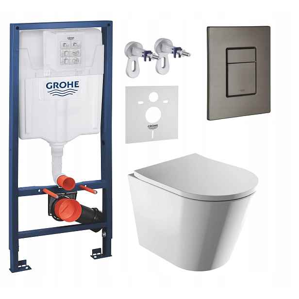 Podomítkový Wc set Grohe s mísou Tampa a tlačítkem grafit, kartáčovaný