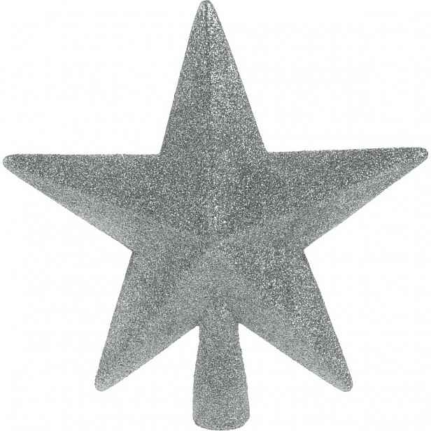 Vánoční špička na stromeček hvězda Oliveri stříbrná, 19 x 5 cm