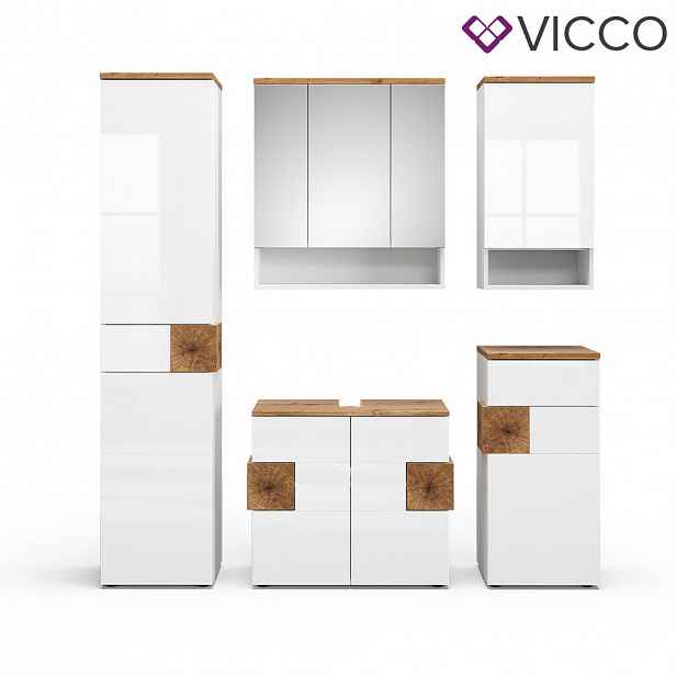 Vicco SADA KOUPELNOVÉHO NÁBYTKU Eden, Bílá vysoký lesk, 5dílná