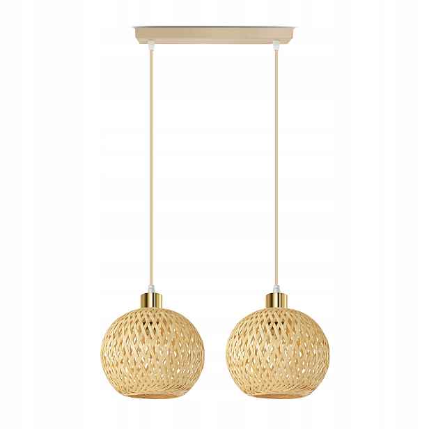 Závěsná lampa Rattan Béžová Boho 2xE27 Nastavitelná výška Obývací pokoj Nad stolem