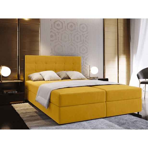 Čalouněná postel boxspring GLORIEN 160x200 cm hořčicová Matrace: Matrace Bonell pružinová