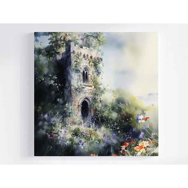 Obraz Na Plátně Canvas Tajemný Zámek Věž Zřícenina Zahrada Květiny 50x50