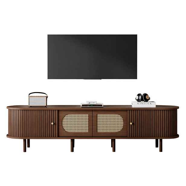 Redom TV stolek 180/40/40 cm se 2 dvířky, 2 roletovými dvířky a MDF korpusem, Tmavý dub