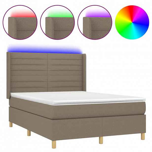 vidaXL Box spring postel s matrací a LED taupe 140x200 cm textil
