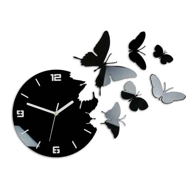 ModernClock Nástěnné samolepící hodiny Butterfly 60 cm černé