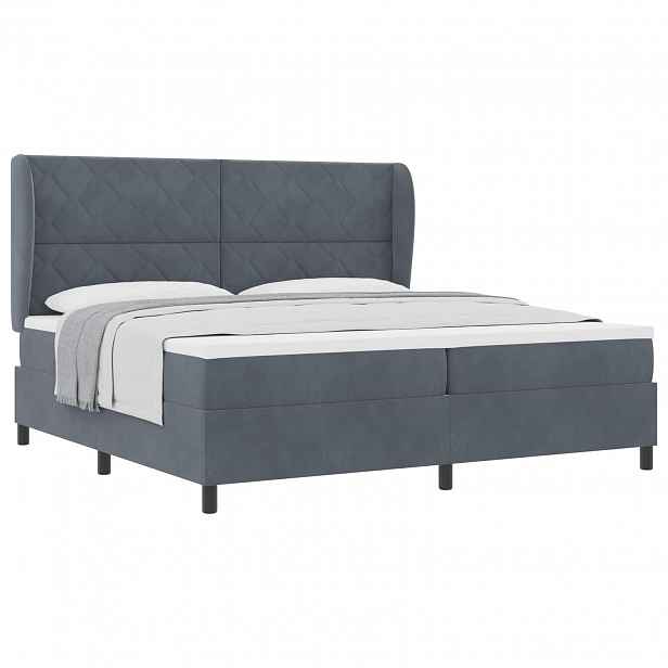 vidaXL Postel s boxspringem s čelo Tmavě šedá 200 x 200 cm samet