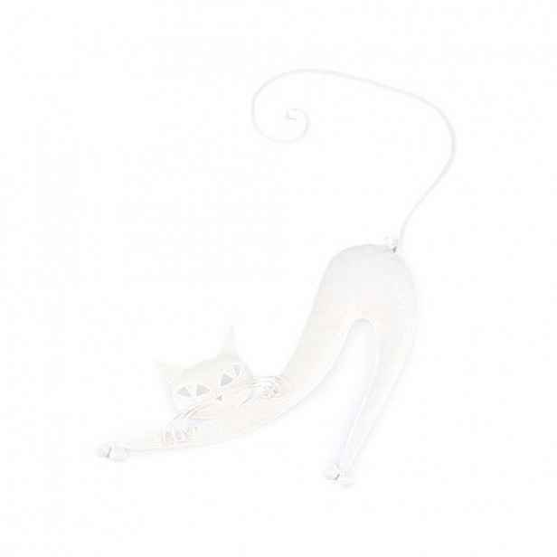 Kovová dekorace na zeď Kočka bílá, 30,5 x 40,5 cm