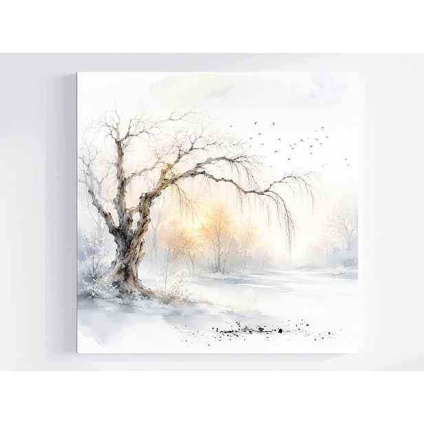 Obraz Na Plátně Canvas Krajina Park Stromy Řeka Zima Sníh Mráz Led 50x50