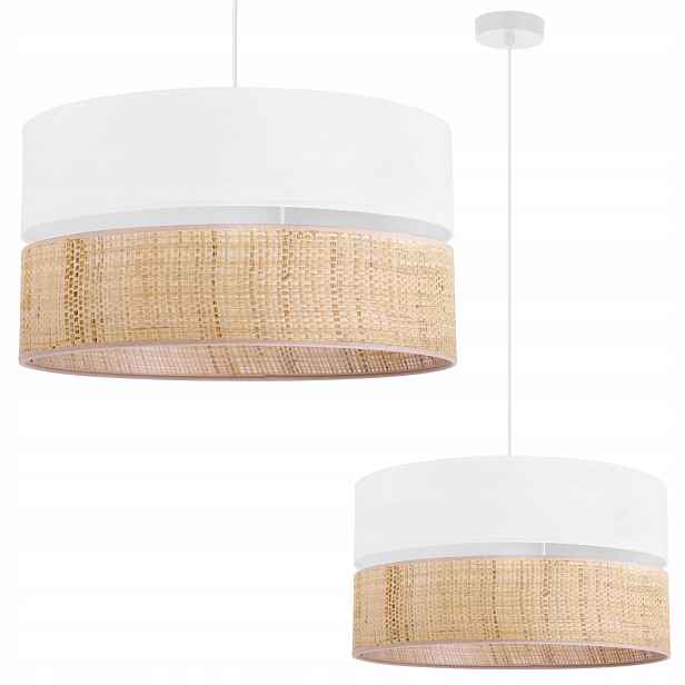 Závěsná Stropní Lampa Lustr Velké Stínidlo Boho Ratan Béžová Bílá 45 CM