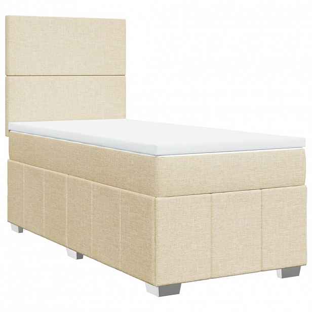 vidaXL Box spring postel s matrací krémová 90x200 cm textil