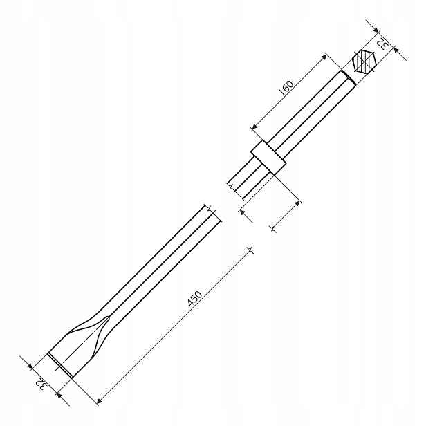 Grot Hex 32 x 160 mm Řezačka 32 x 450 mm Dláto