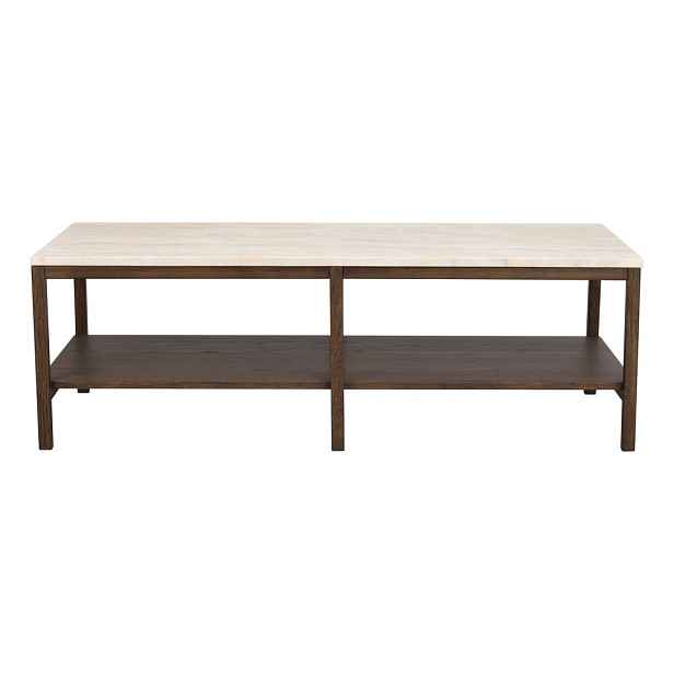 Hnědo-béžový konferenční stolek s deskou z kamene 140x60 cm Orwel - Rowico