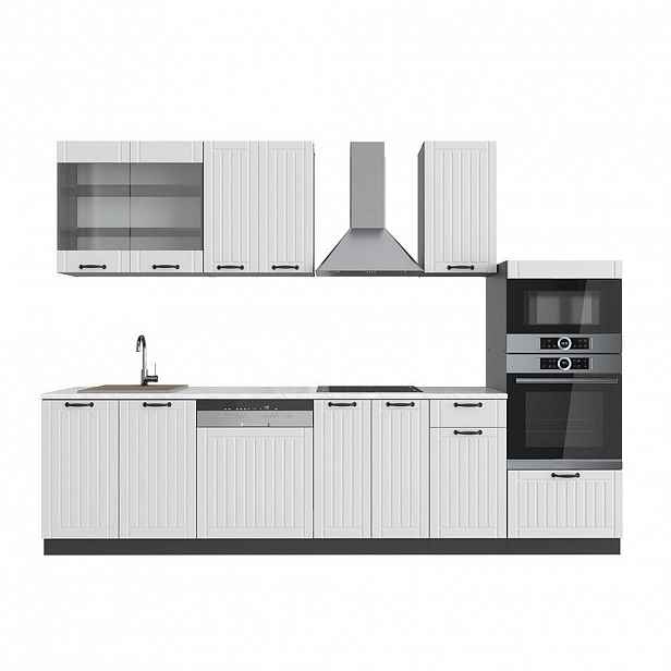 Vicco KUCHYŇSKÝ KOUT Fame-Line Bílý venkovský dům/antracit 300 cm s vysokou skříní, PD Mramor