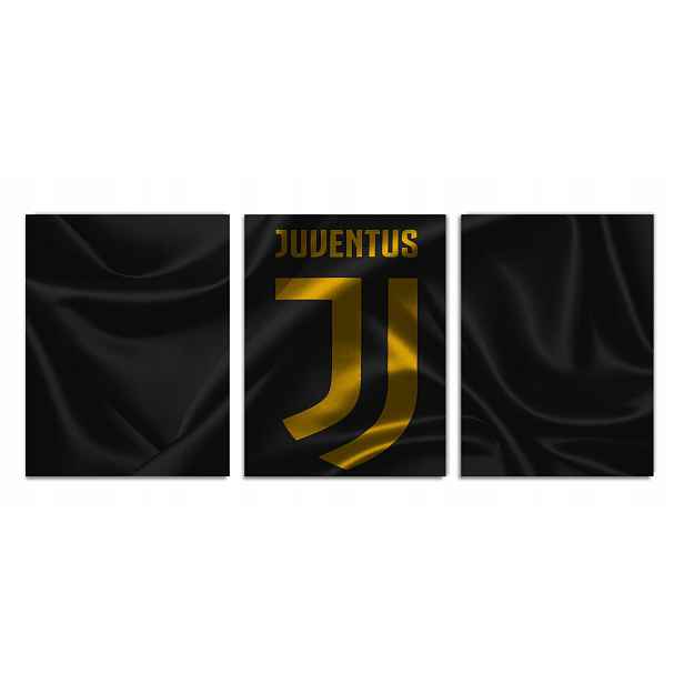 Obraz na zeď Juventus Turín 3 ks triptych erb zlatý prémiový 70x150 cm